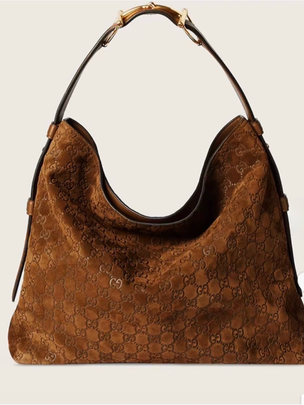 Gucci Brown Suede GG-Embossed Hobo with Gold Hardware